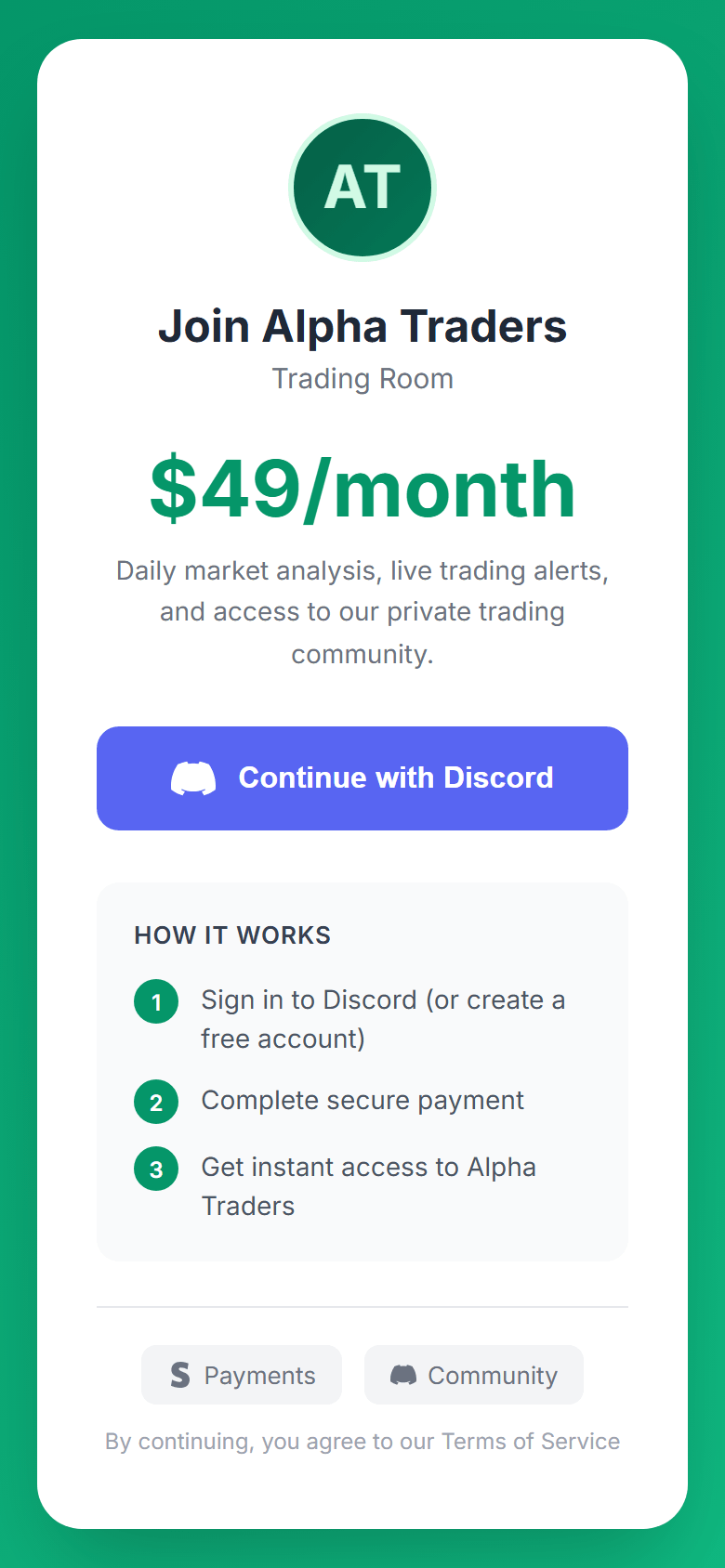 Secure checkout with Discord login