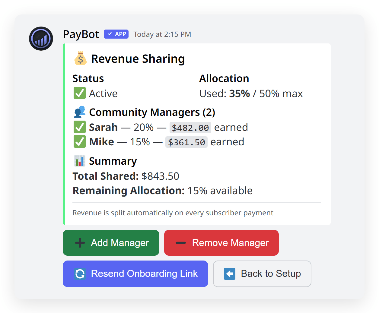 PayBot revenue sharing configuration in Discord