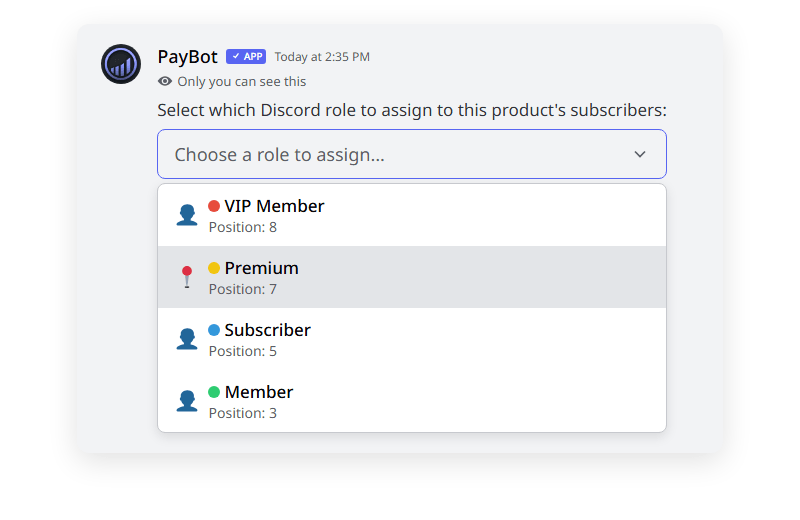 Role selection dropdown showing server roles
