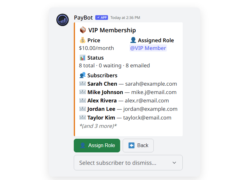 Product detail after emails sent, showing 8 emailed status