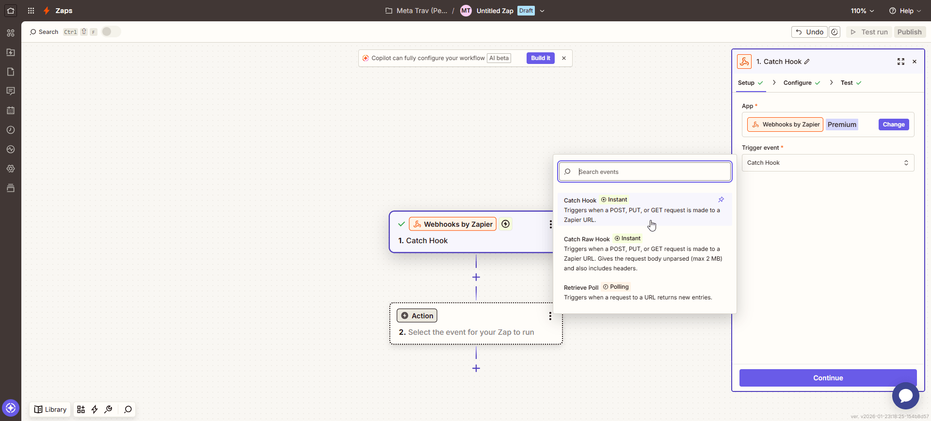 Zapier - Select Catch Hook trigger event