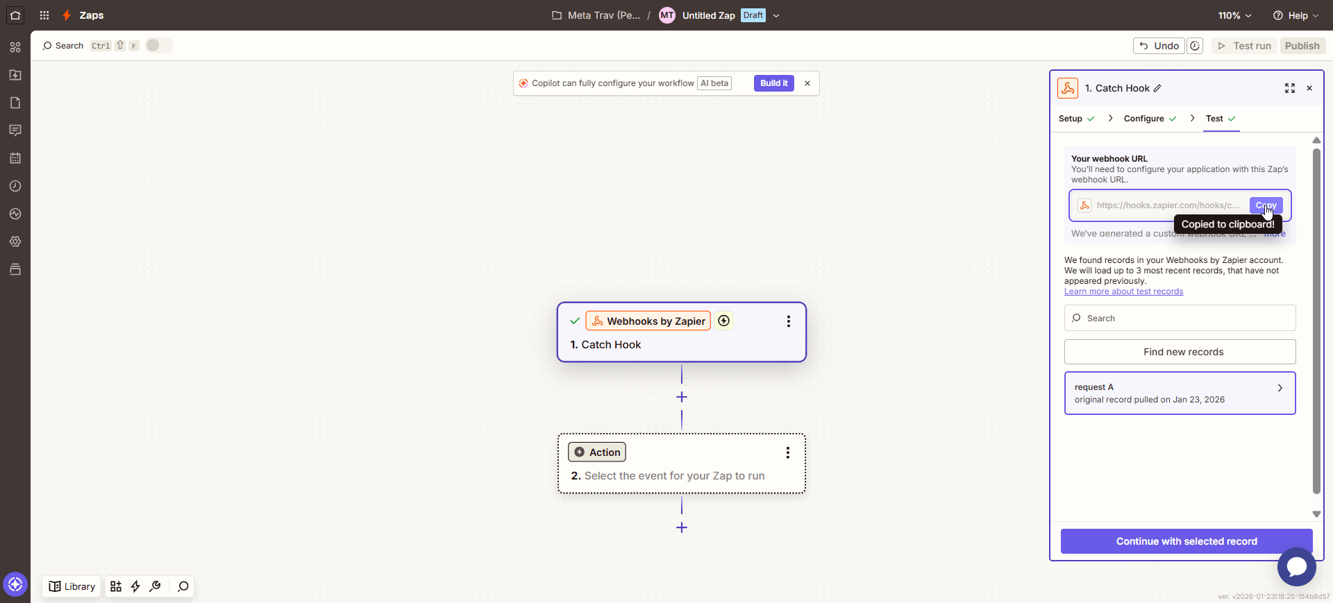 Zapier - Copy webhook URL
