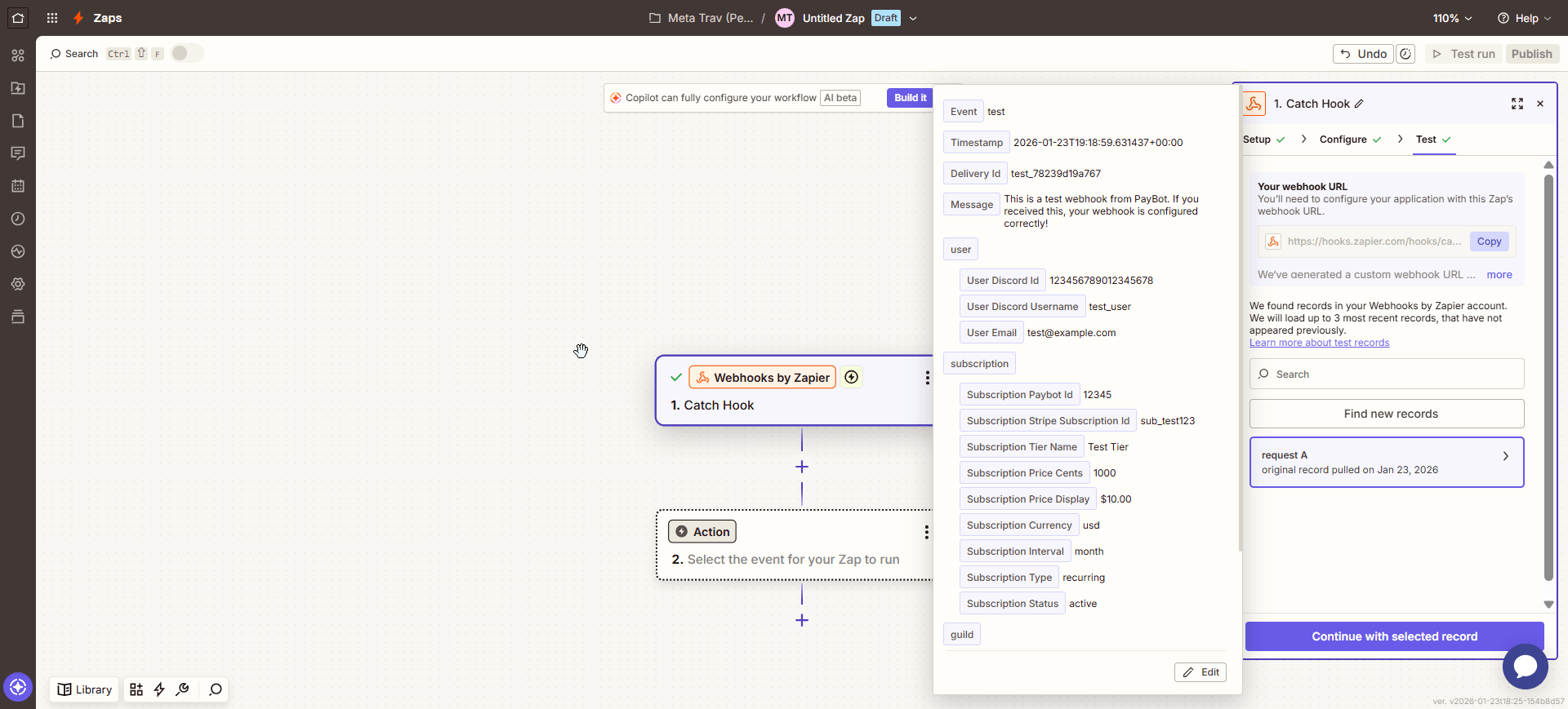 Zapier - View received webhook data with all subscriber fields