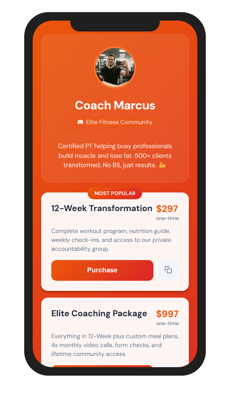 Coach Marcus fitness portal - high-ticket one-time coaching packages