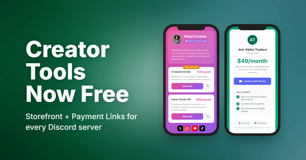 Creator Tools Now Free: Storefront & Payment Links for Every Discord Server