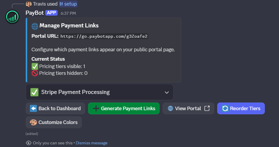 PayBot payment links management in Discord